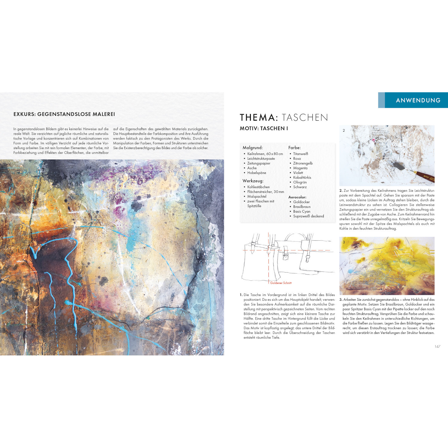 Das Acryl-Praxisbuch: Anleitung zur abstrakten Malerei mit bunten Farben und Techniken.