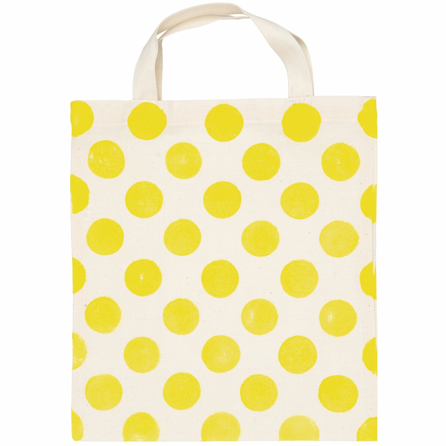 Textilfarben neon: Stofftasche mit gelben Punkten, ideal für kreative DIY-Projekte.
