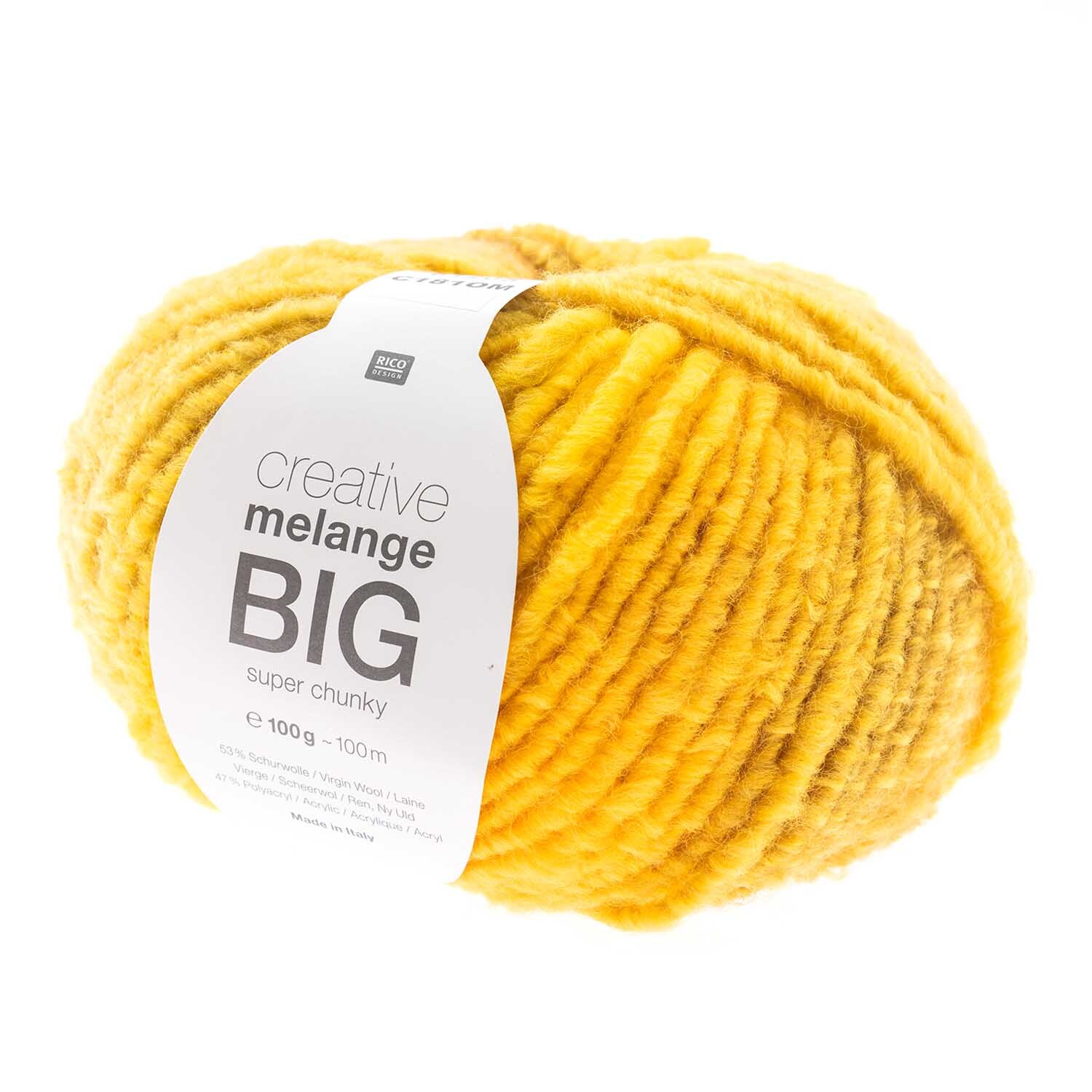 Creative Melange Big super chunky 100g 100m Farbe Gelb-Mix von Rico Design Creative Melange Big super chunky Wolle in Gelb-Mix von Rico Design, 100g Knäuel, ideal für warme Strickprojekte.