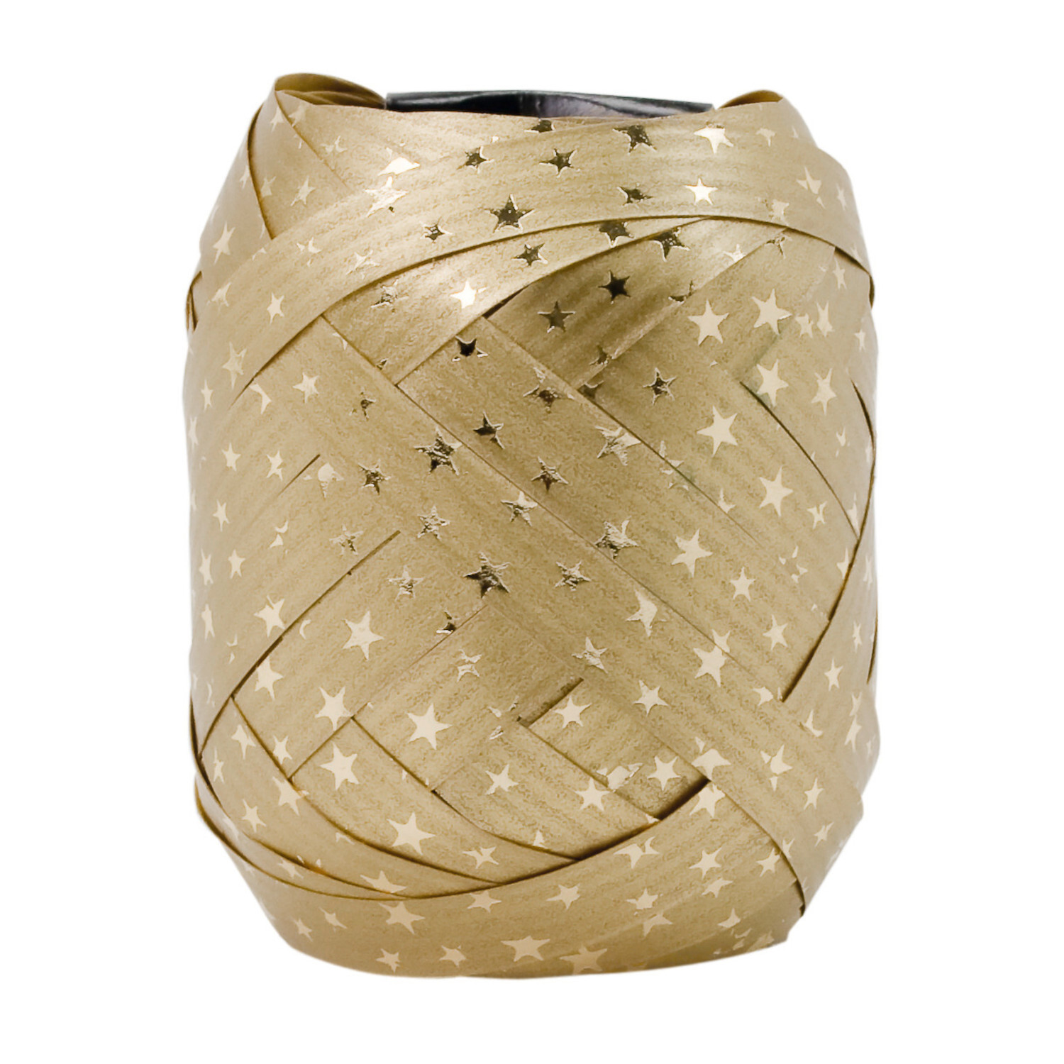 Geschenkband Spacetime, gold mit Sternenmuster, 10mmx12m, ideal für festliche Dekorationen.