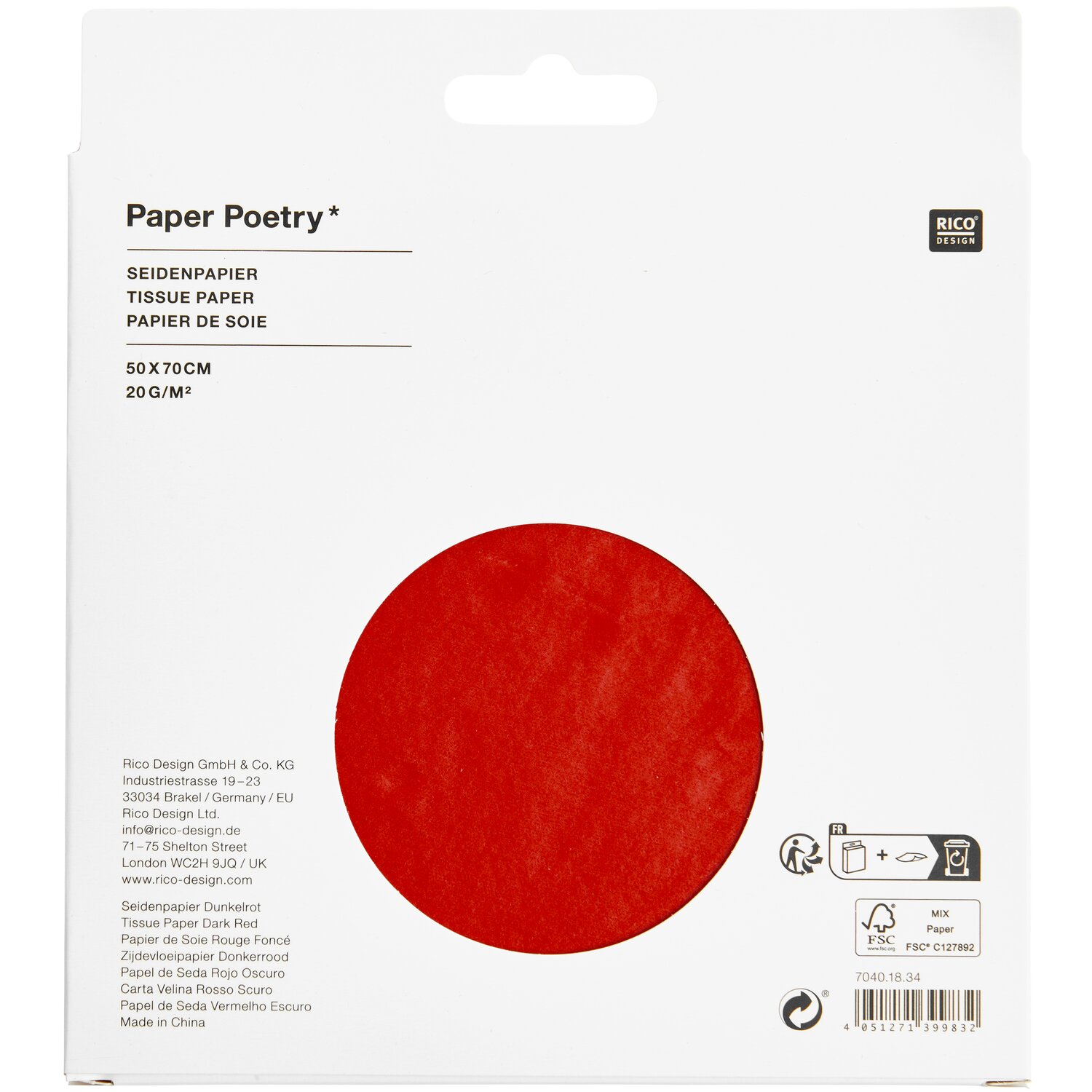 Paper Poetry Seidenpapier 50x70cm 5 Bogen von Rico Design, zartes Geschenkpapier mit rundem Musterfeld, ideal zum Verpacken, Basteln und Dekorieren