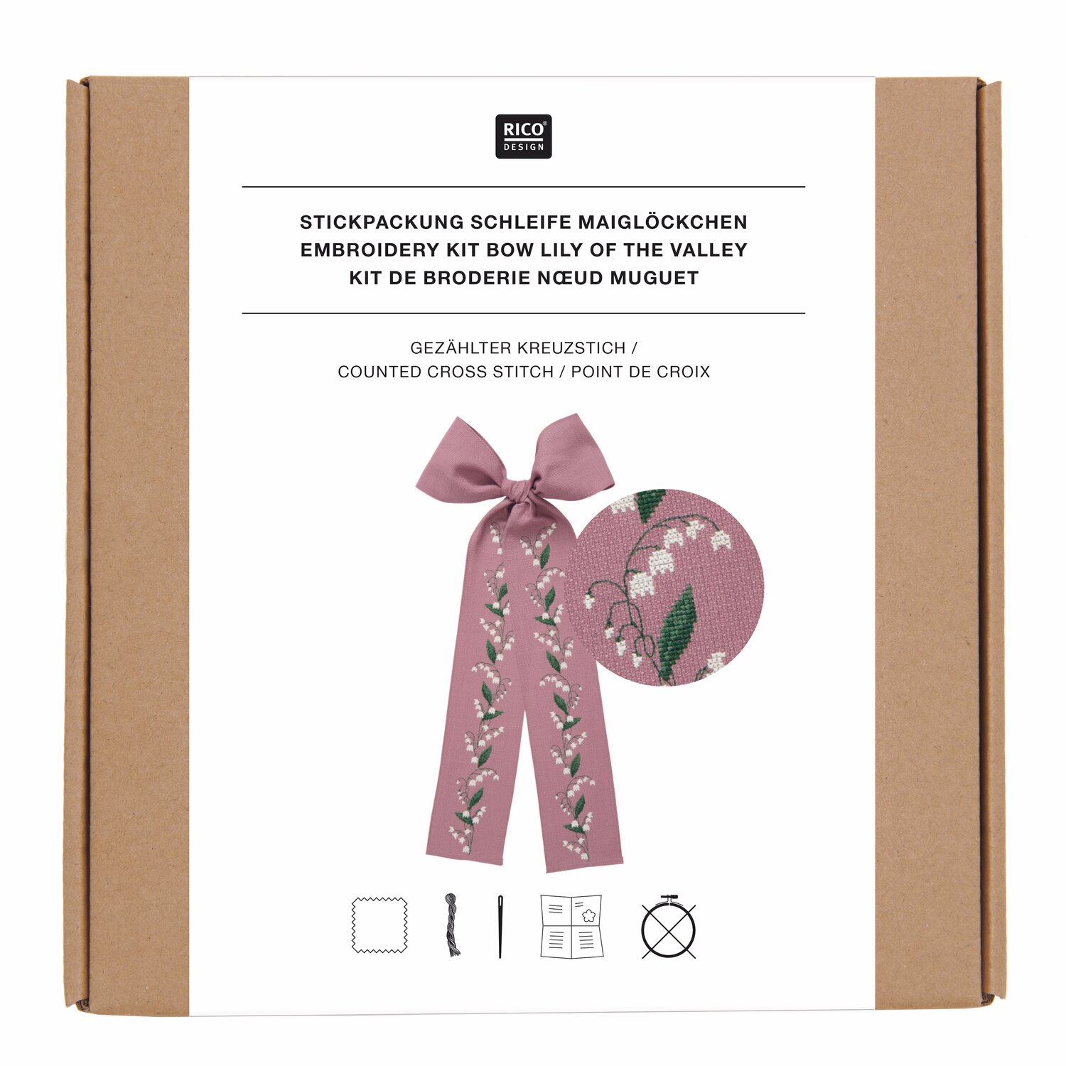 Stickpackung Gezählter Kreuzstich Schleife Maiglöckchen 30x54cm von Rico Design