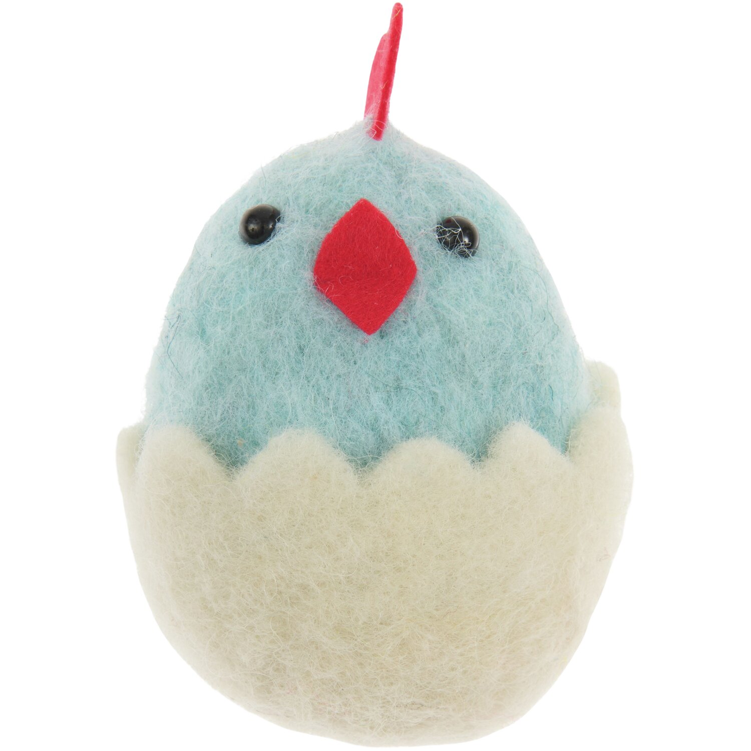 Filz-Küken im Ei Blau/Weiß: Niedliches Küken aus Filz in blauem Ei mit rotem Schnabel, 7,5xØ5,5cm.