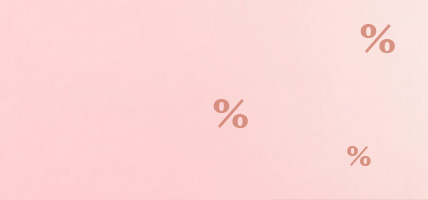 Pinkes Banner, welches von links nach rechts blasser wird und verschieden große dunkelpinke Prozent-Zeichen. 