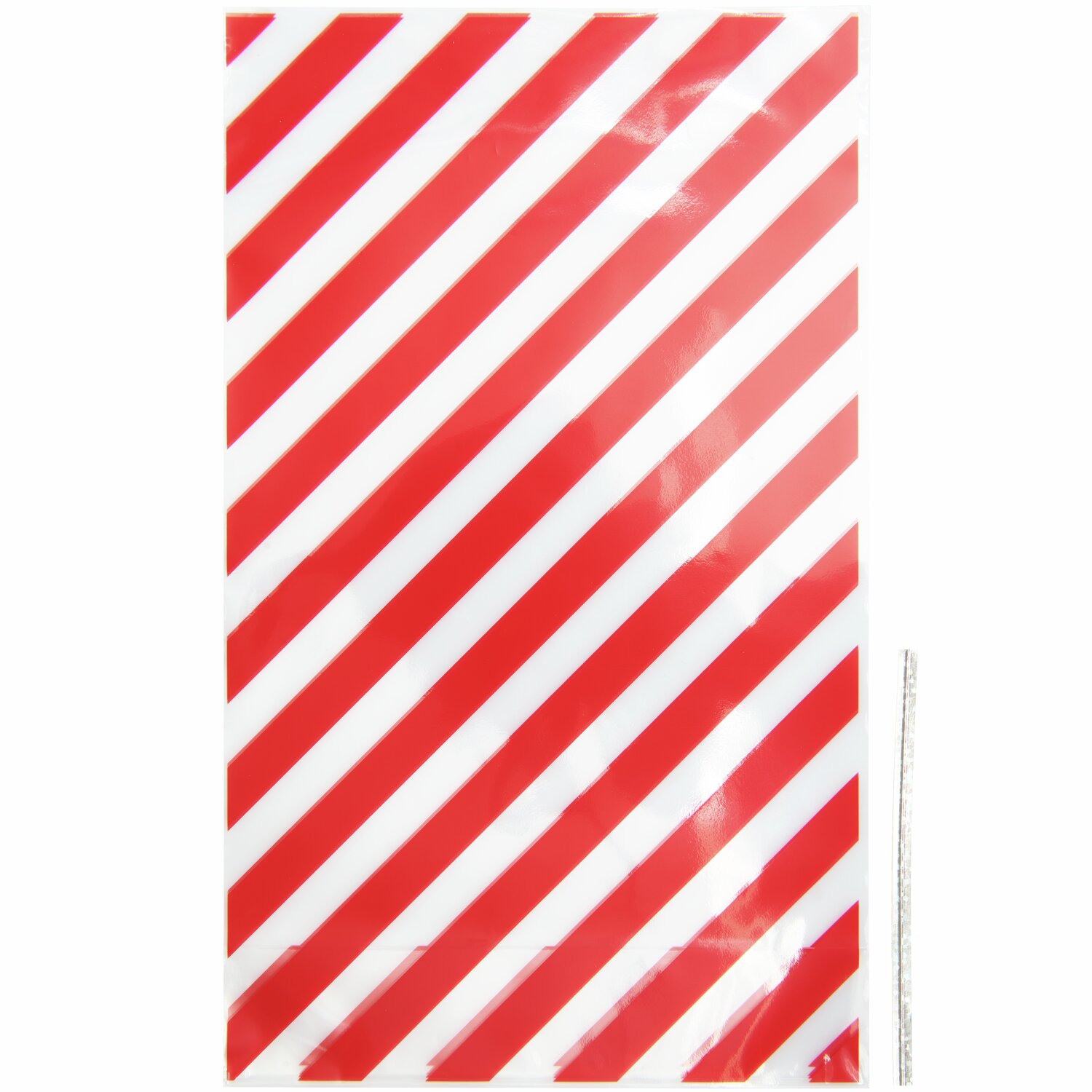 Kekstüten Rote Streifen, 10 Stück, mit diagonalen roten Streifen auf weißem Hintergrund. Ideal für Geschenke und Partys.