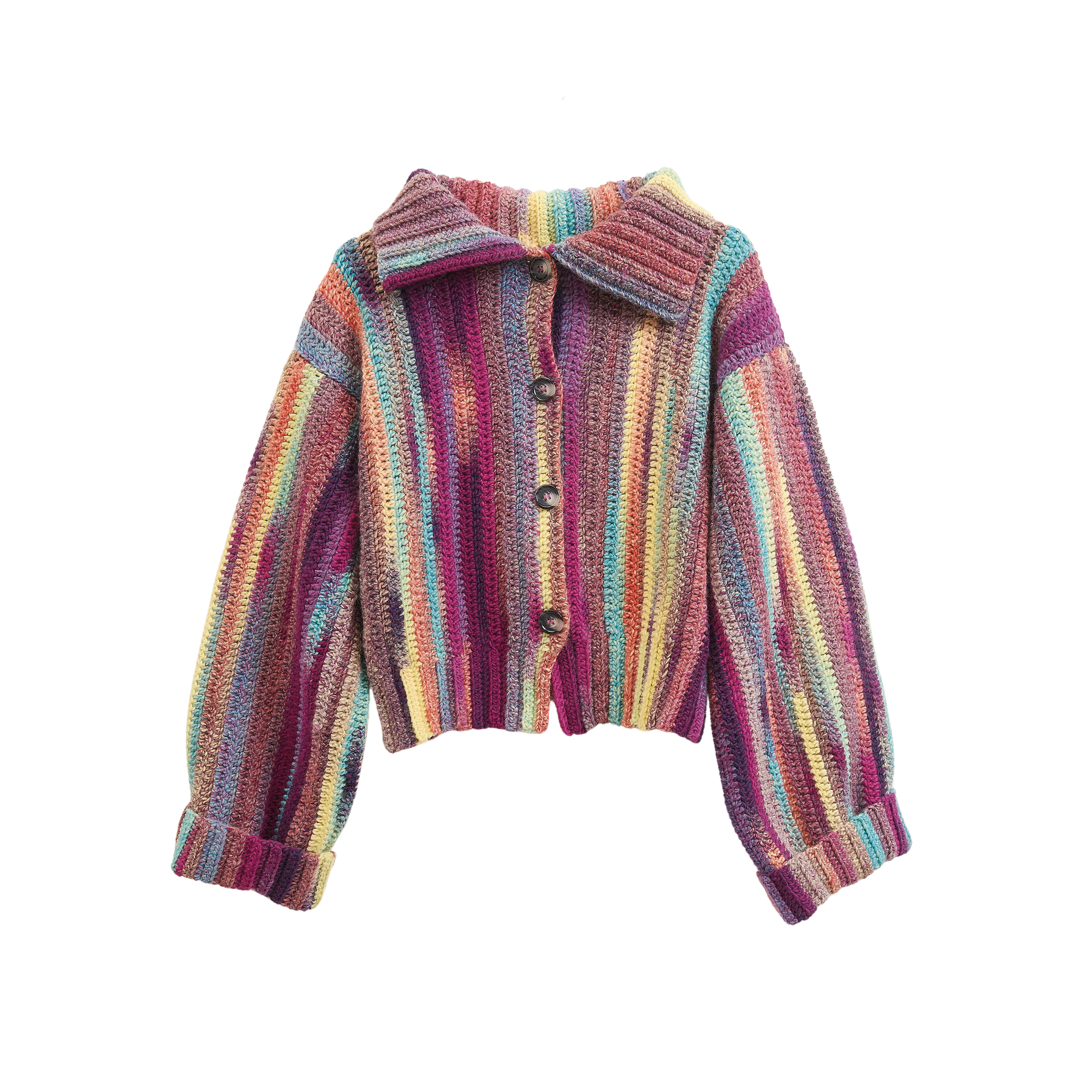 Flatlay bunte Damen-Häkeljacke