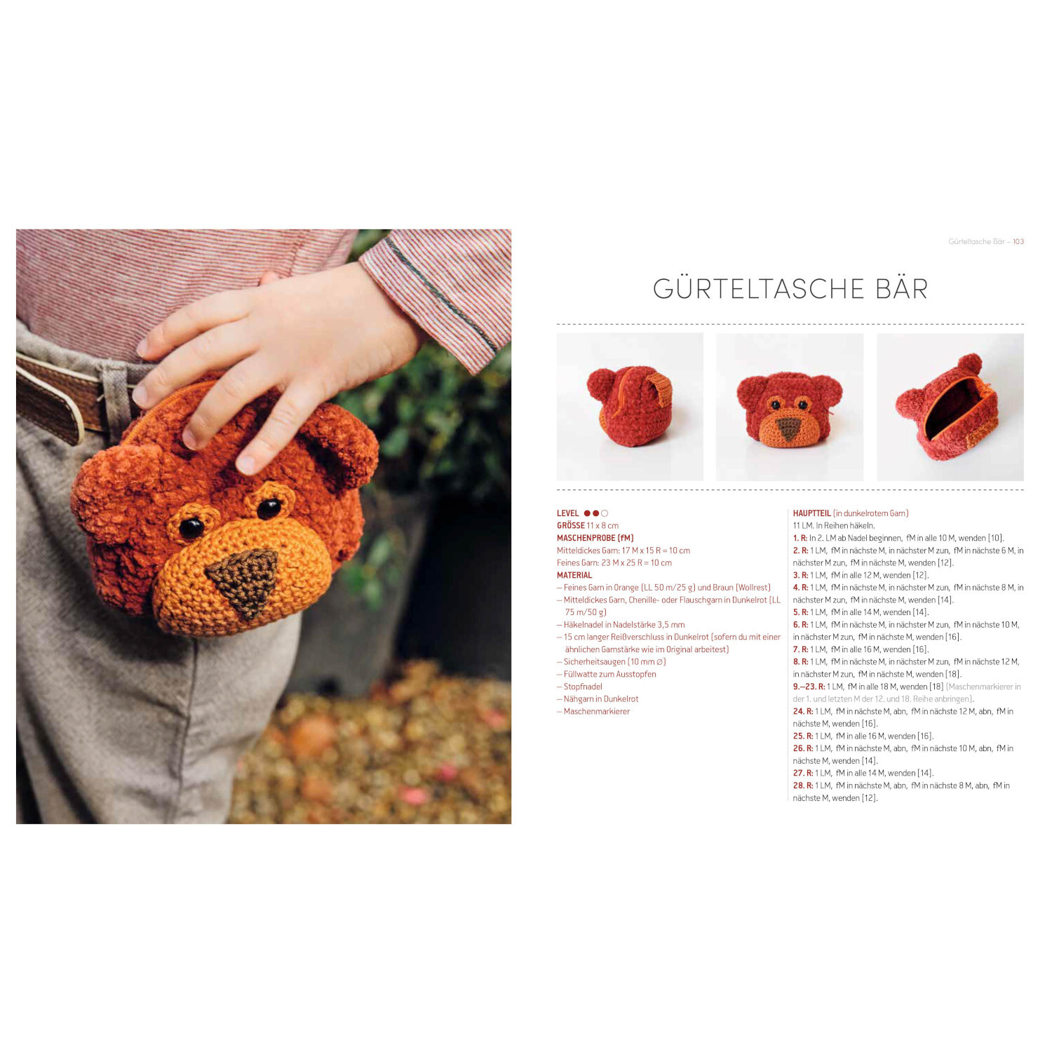 Tierisch süße Rucksäcke & Taschen häkeln: Gürteltasche Bär in Braun, ideal für Kinder. Anleitung von Christophorus Verlag.