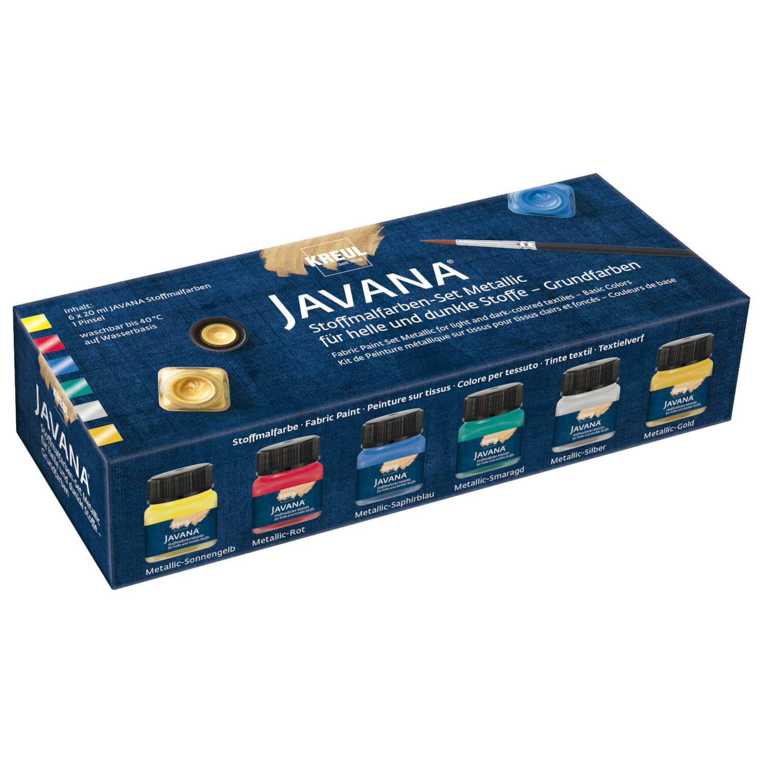 Javana Stoffmalfarben-Set Metallic Grundfarben, 6x20ml, ideal für kreative Textilgestaltung.