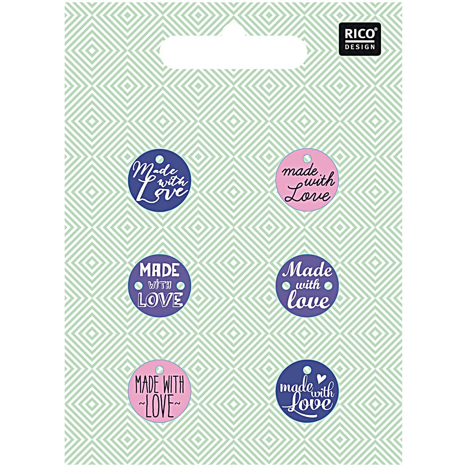 Knopf made with love lila 1,5cm 6 Stück von Rico Design