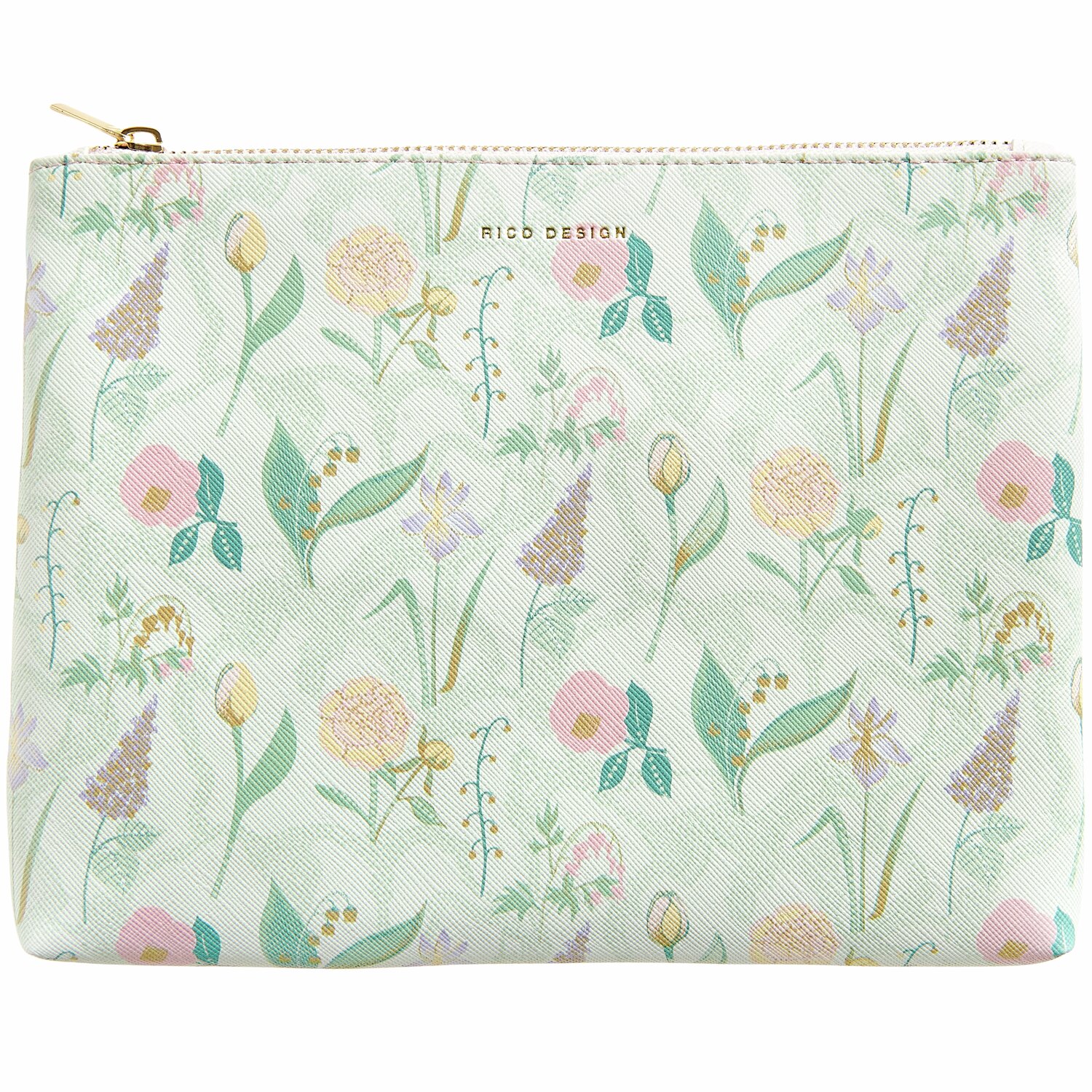 Etui L Sky Blumen mit floralem Muster auf mintgrünem Hintergrund, 20x15cm, von Rico Design.