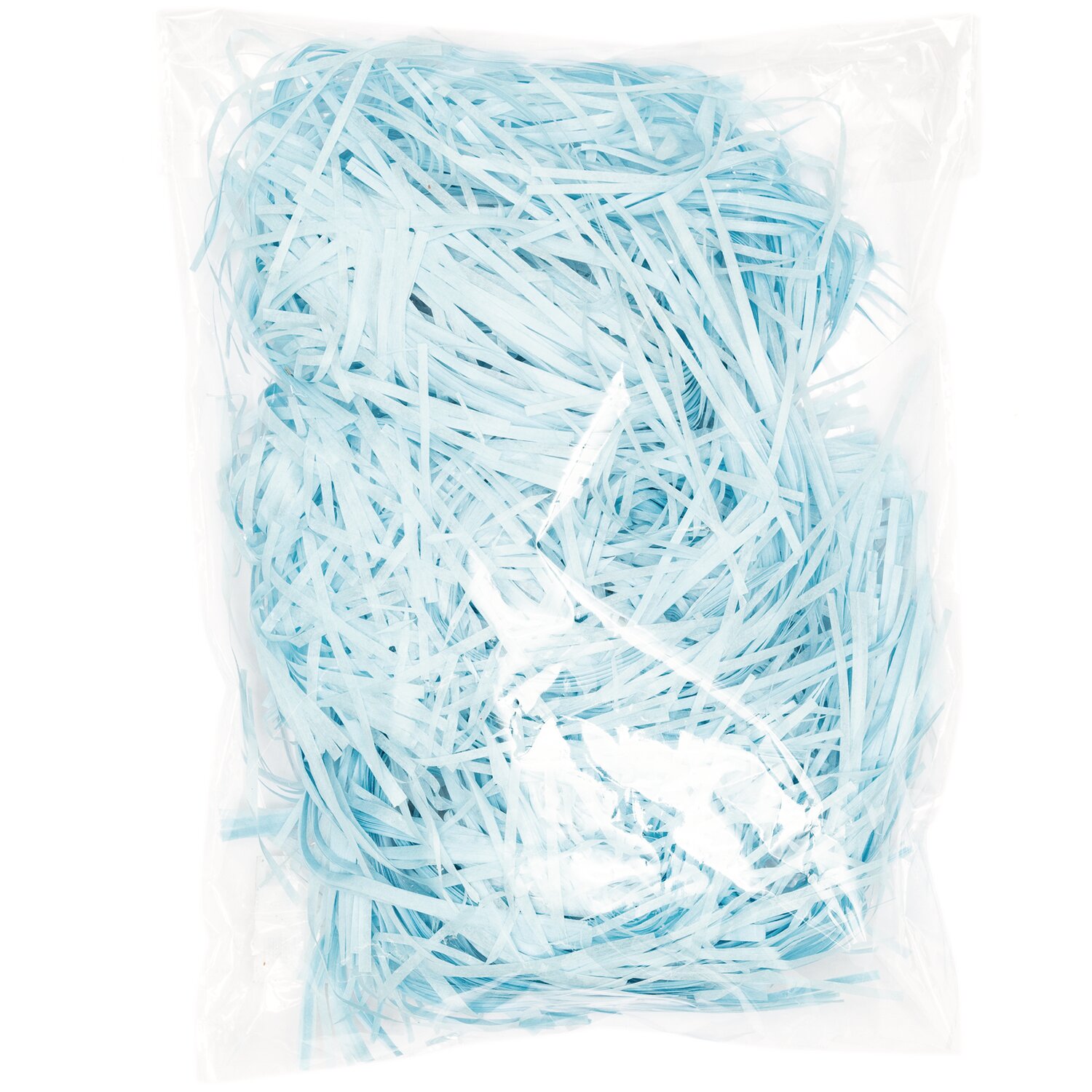 Ostergras 30g in hellblau von Rico Design, verpackt in einer transparenten Plastiktüte. Ideal für Dekorationen.