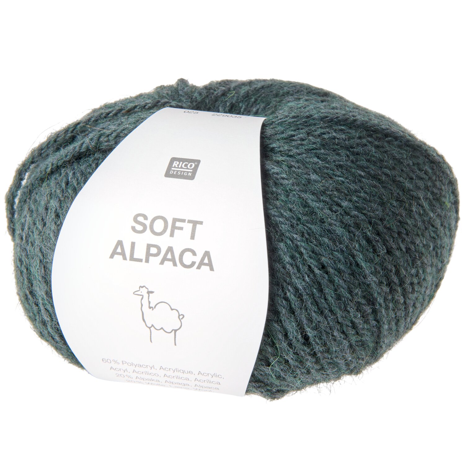 Soft Alpaca Wolle in Petrol von Rico Design, 50g Knäuel mit 125m Lauflänge, ideal zum Stricken.