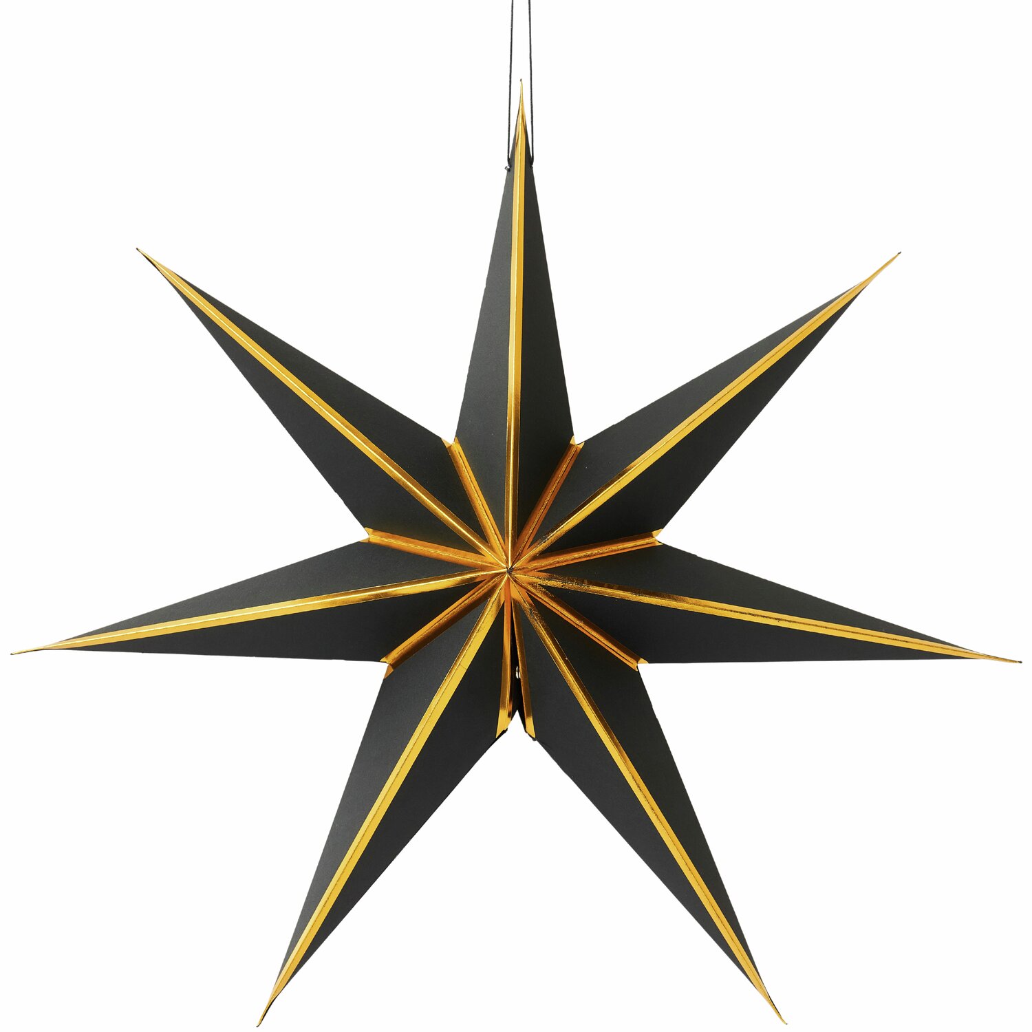 Papierstern von Rico Design, Ø45cm, in Schwarz und Gold. Dekorativer Stern mit acht Zacken, ideal für festliche Anlässe.