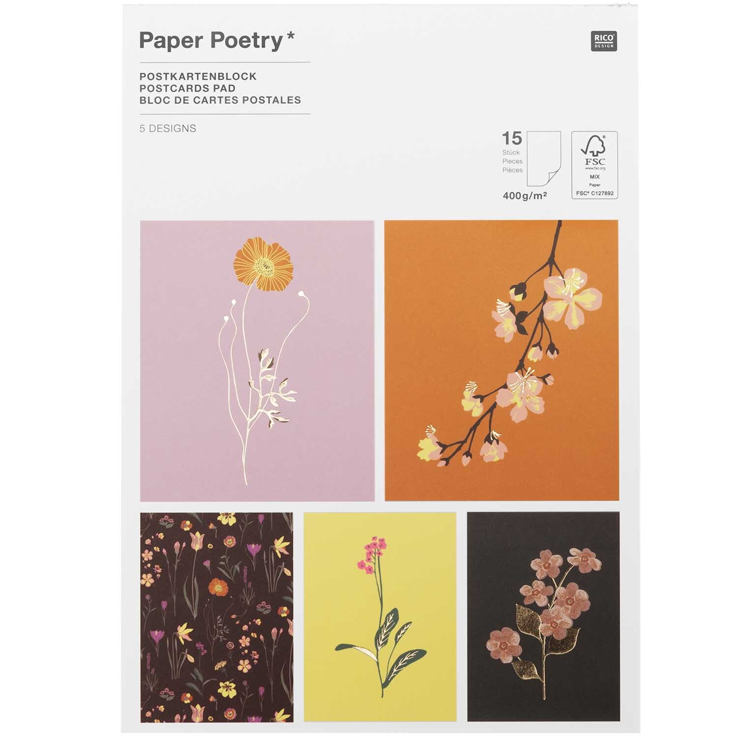 Paper Poetry Postkartenblock Blumen 15 Stück Paper Poetry Postkartenblock Blumen 15 Stück