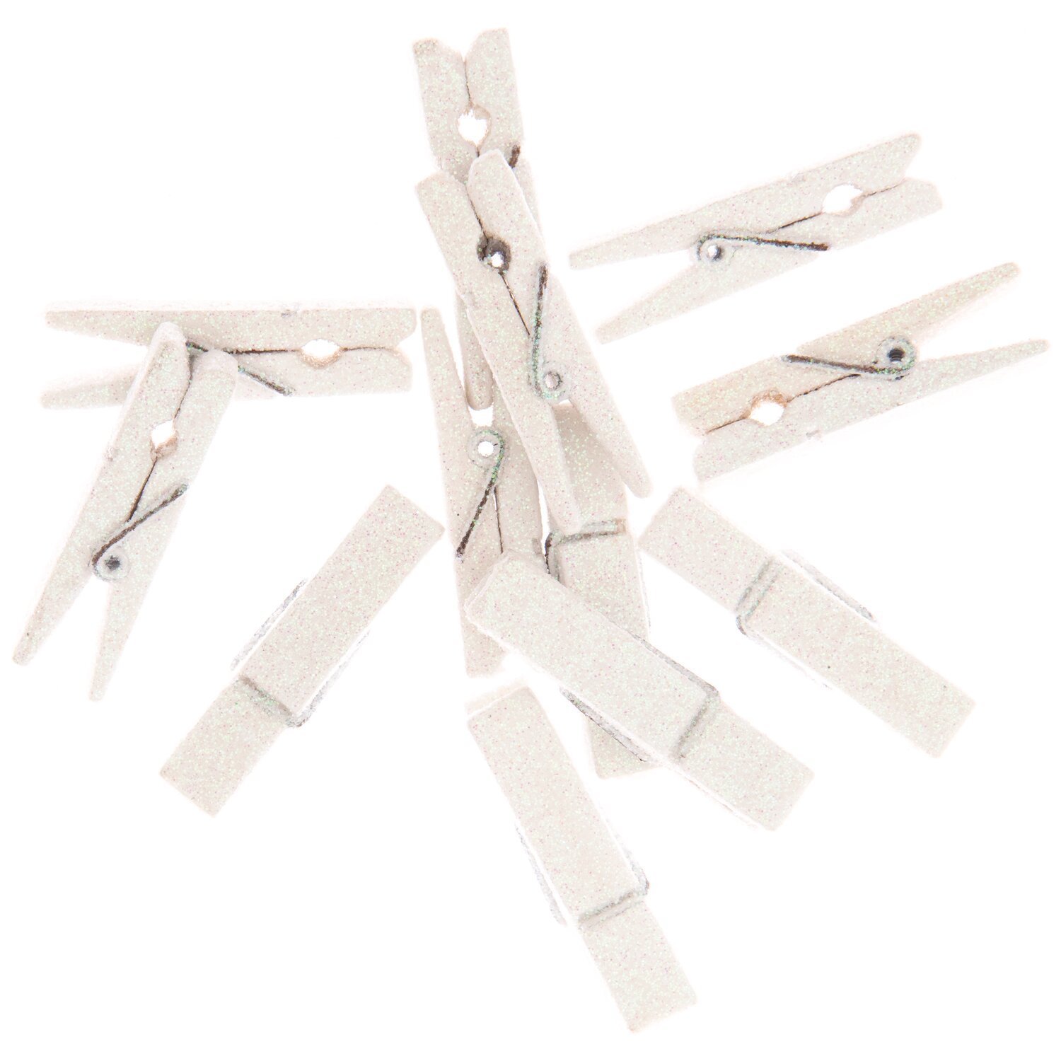 Dekoklammern mit Glitter 3,5cm weiß 12 Stück, ideal für kreative Bastelprojekte.