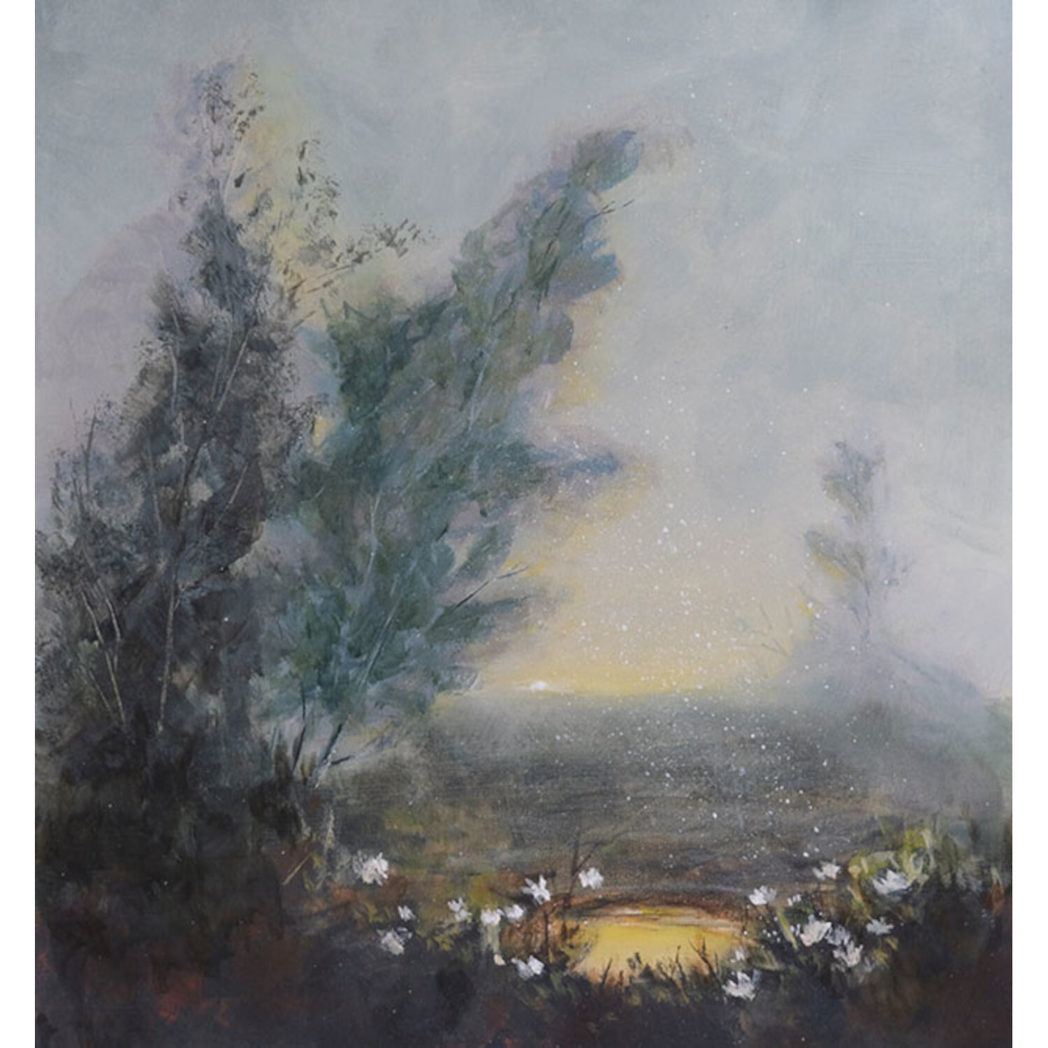 Romantische Natur - Traumlandschaften in Acryl malen: Stimmungsvolle Landschaft mit Bäumen und Blumen in sanften Farben, ideal für kreative Inspiration.