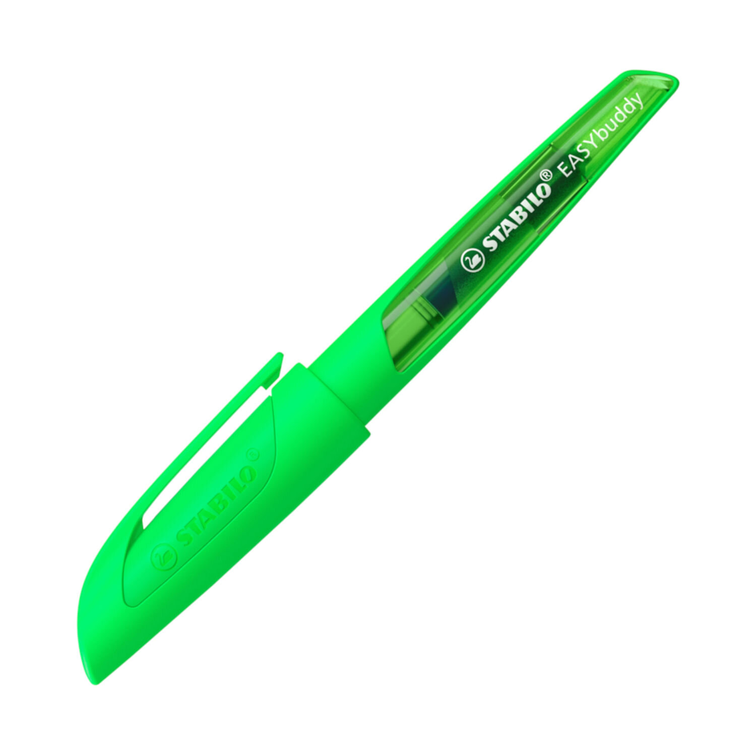 Easybuddy Patronenfüller mit A Feder, STABILO, ergonomischer Füller in kräftigem Neongrün mit Sichtfenster, ideal für bequemes Schreiben in der Schule
