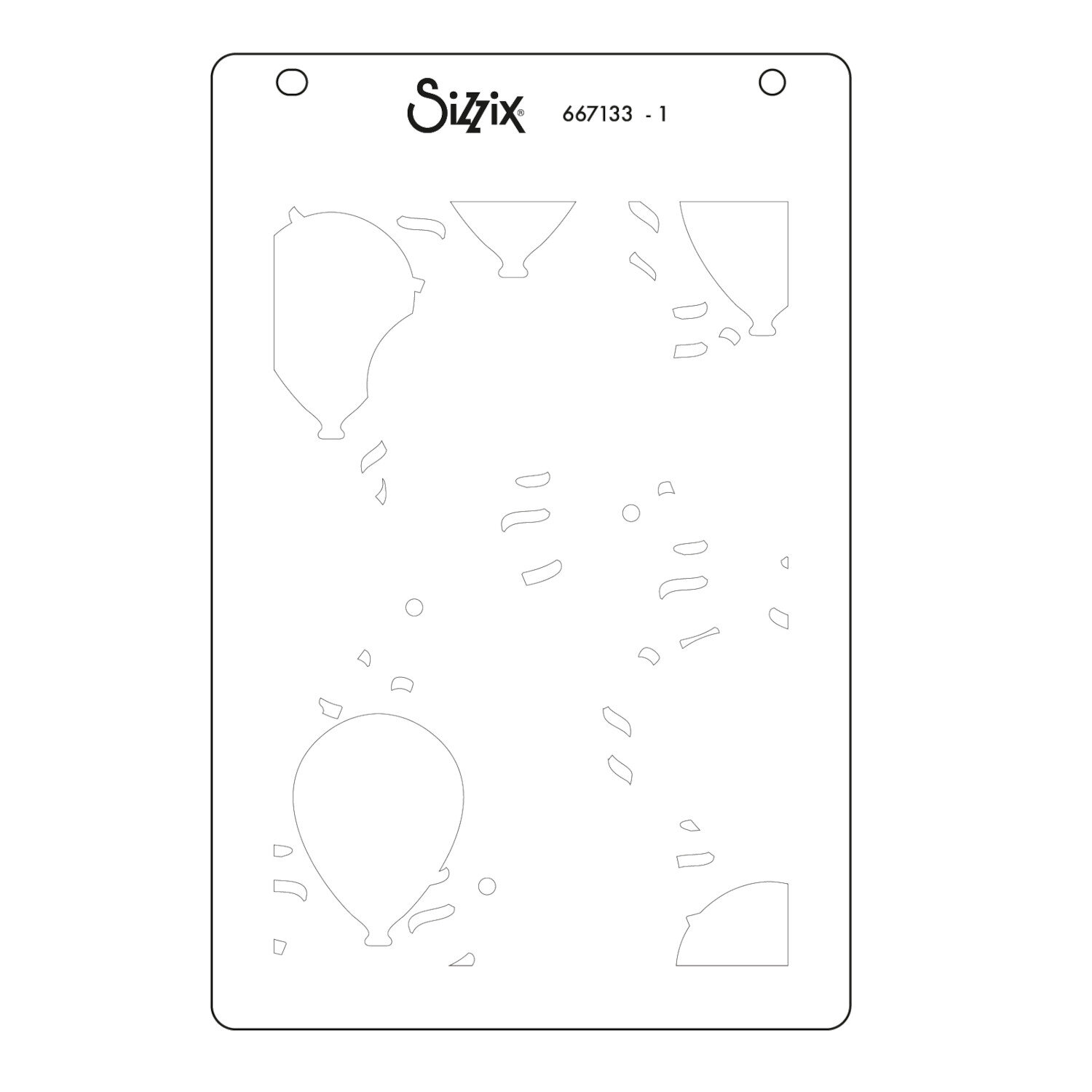 Sizzix Layered Stencils Birthday Balloons 4 PK A6, rechteckige Schablone mit Ballon- und Konfetti-Ausschnitten für kreative Grußkarten und Deko-Projekte
