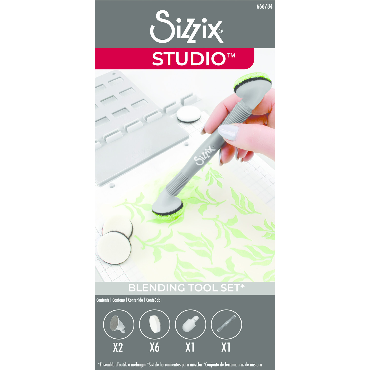 Studio Blending Tool Set Grey: Sizzix-Werkzeug für präzises Mischen, ideal für kreative Projekte. Enthält verschiedene Aufsätze für vielseitige Anwendungen.