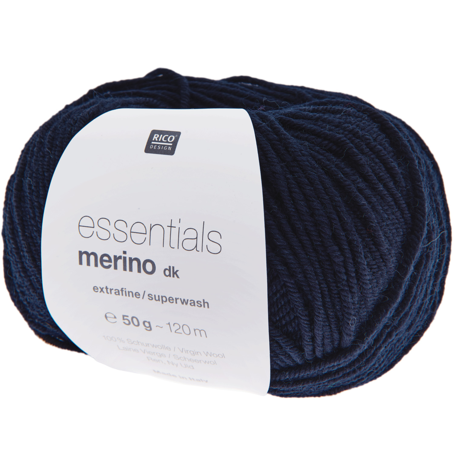 Strickset Pullunder Modell 30 aus Die Neue Masche No. 13 von idee. Creativmarkt Essentials Merino dk Wolle in Marineblau von Rico Design, 50g Knäuel mit 120m Länge, ideal für Strickprojekte.