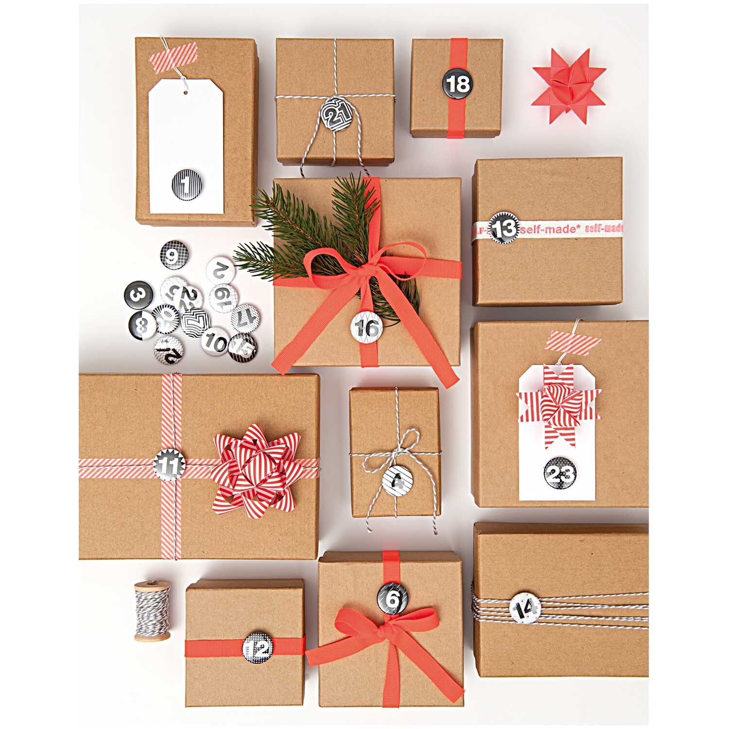 Paper Poetry Adventskalender Zahlen Buttons gold-silber 2,5cm 24 Stück