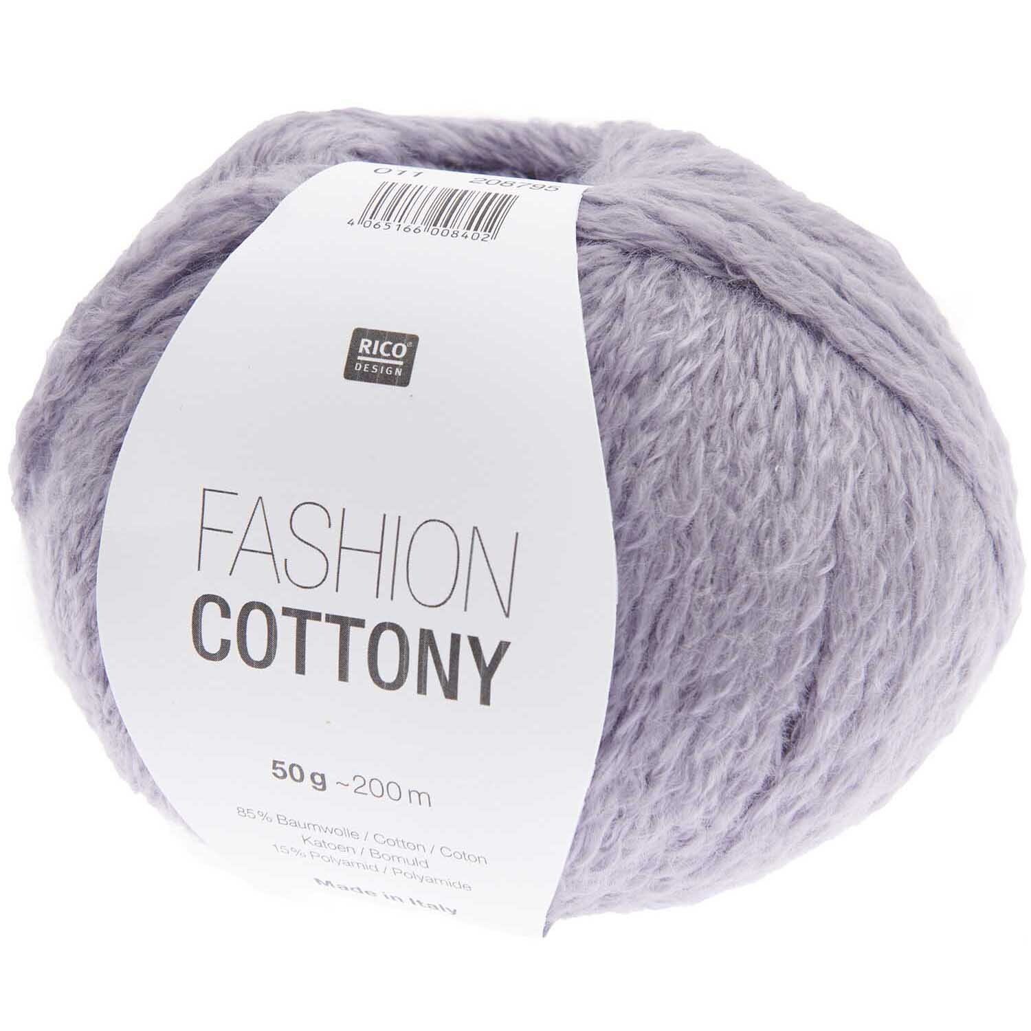 Fashion Cottony: Weiches Lavendelgarn von Rico Design, ideal für Strickprojekte, 50g 200m.
