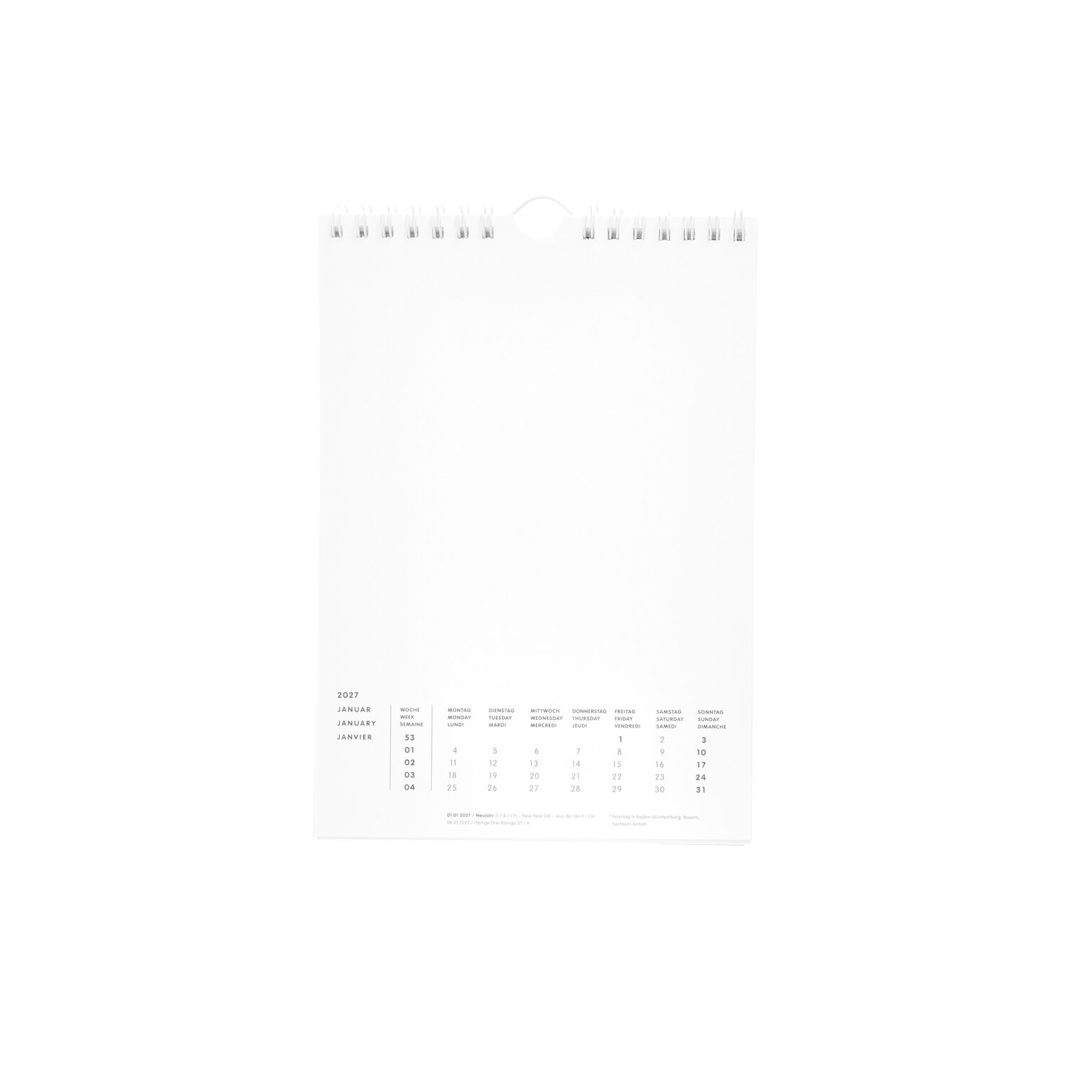 Paper Poetry Bastelkalender 2027 A5 zum Selbstgestalten mit dezenter Monatsübersicht, Spiralbindung und Aufhängeloch, schlichtes Design von Rico Design