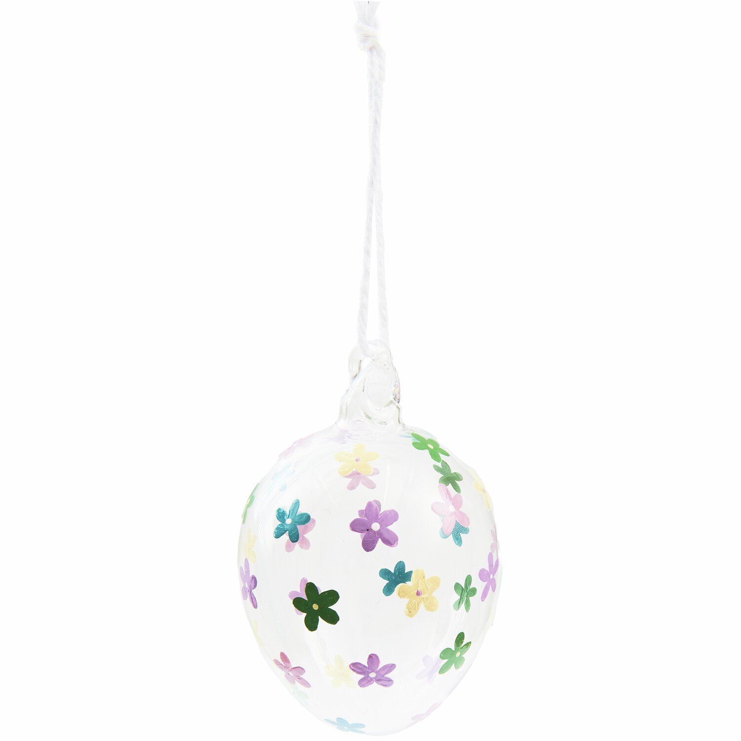 Glas Ei Blüten, dekoratives Hängeornament mit bunten Blumenmustern, 9xØ6cm, ideal für Frühlingsdekorationen.