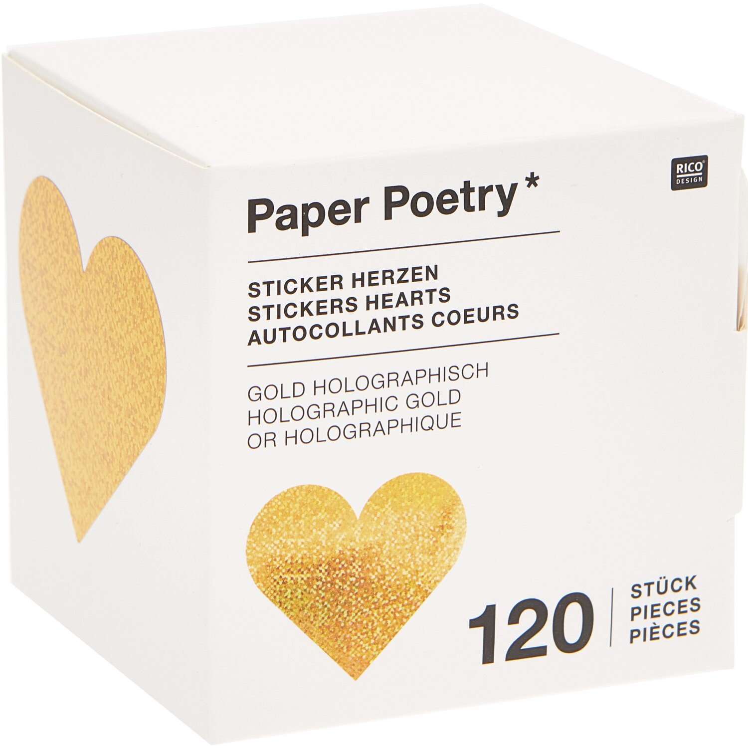 Paper Poetry Sticker Herzen 5cm 120 Stück auf der Rolle Hot Foil Farbe Gold-Holographisch von Rico Design