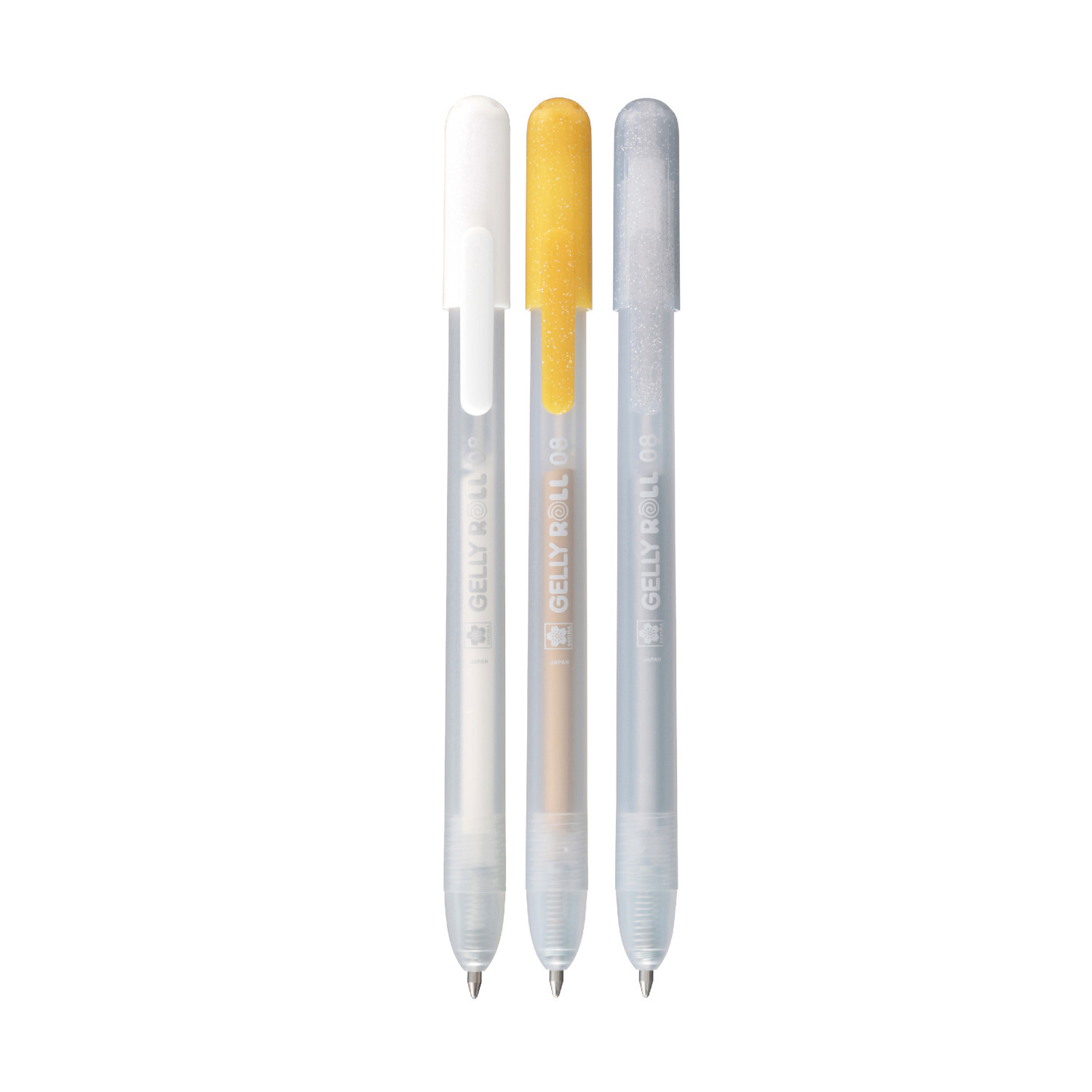Gelly Roll Retractable Set Special 3 Stück von Royal Talens Gelly Roll Retractable Set Special, 3 Stück, SAKURA. Drei Gelstifte in Weiß, Gelb und Grau.