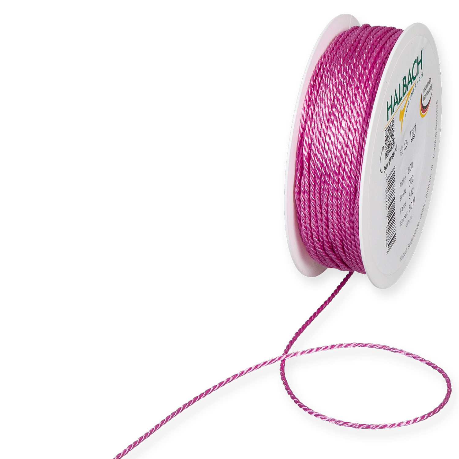 Halbach Kordel 2mm 10m Rosa 1
