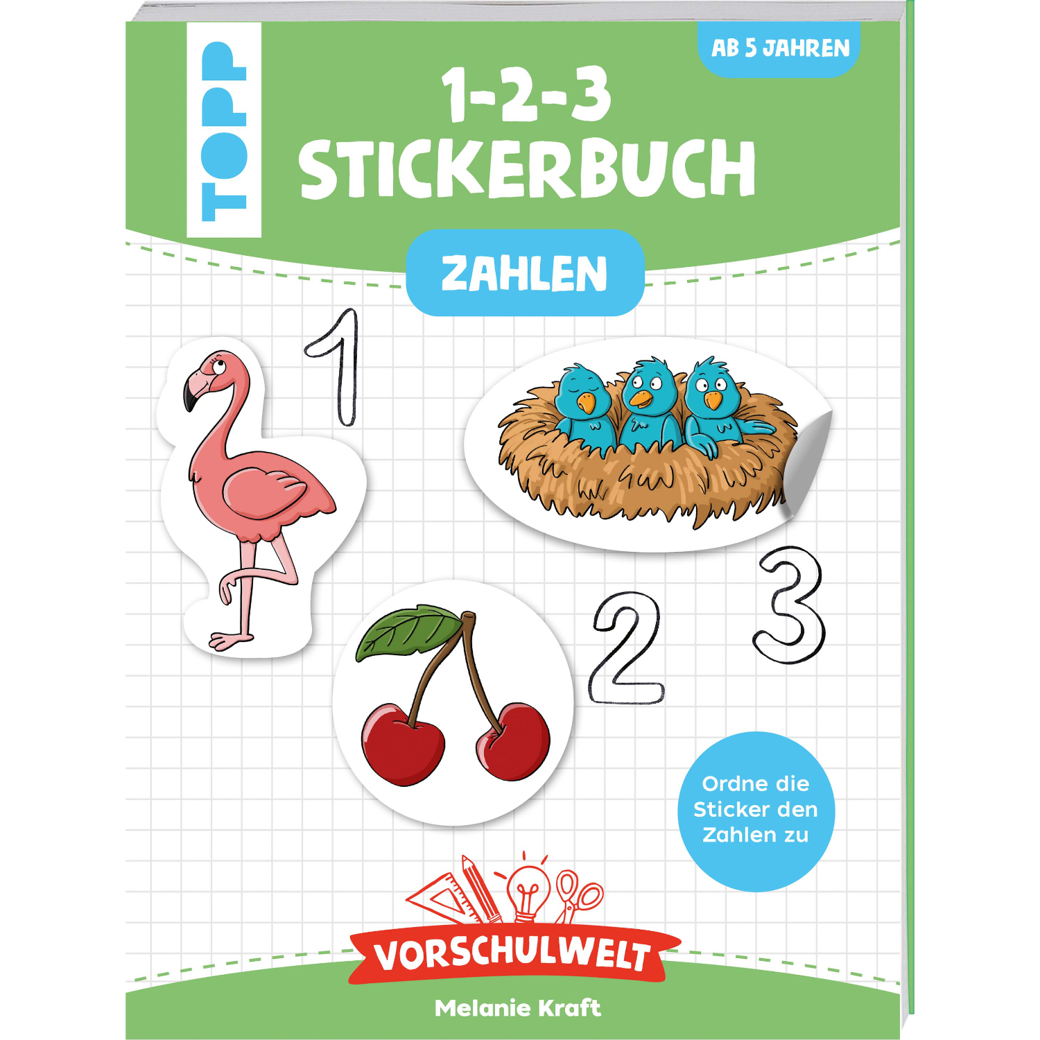Vorschulwelt - Das 1-2-3-Stickerbuch: Buntes Zahlenbuch mit Flamingo, Nest und Kirschen. Marke: TOPP. Ideal für Kinder ab 5 Jahren.