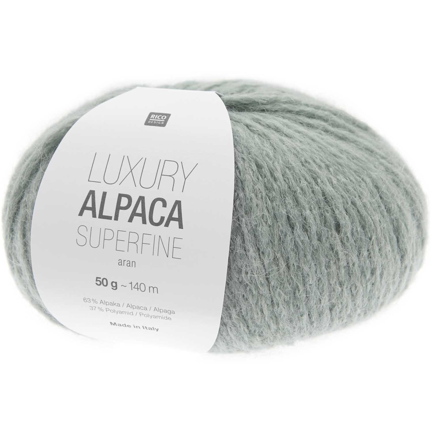 Rico Luxury Alpaca Superfine aran 50g 140m Farbe Mint von Rico Design Rico Luxury Alpaca Superfine aran in Mint, 50g 140m. Weiches Garn für hochwertige Strickprojekte. Ideal für warme, elegante Kleidung.