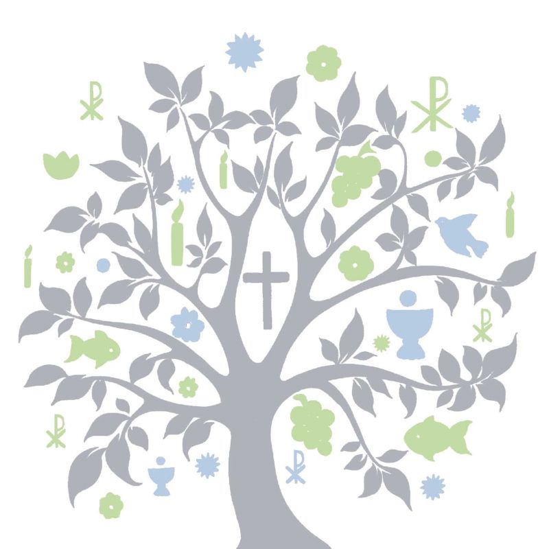 Ambiente Serviette Kommunion Symbol Baum silber 33x33cm 20 Stück