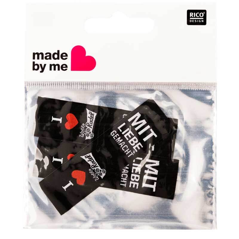 Wolle Rödel Webetiketten mit Liebe gemacht schwarz 2x8cm 3 Stück