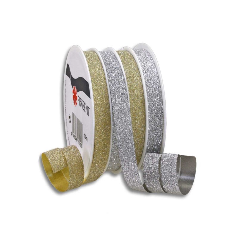 PRÄSENT Ringelband Poly gold-silber glitter 4x4m 10mm