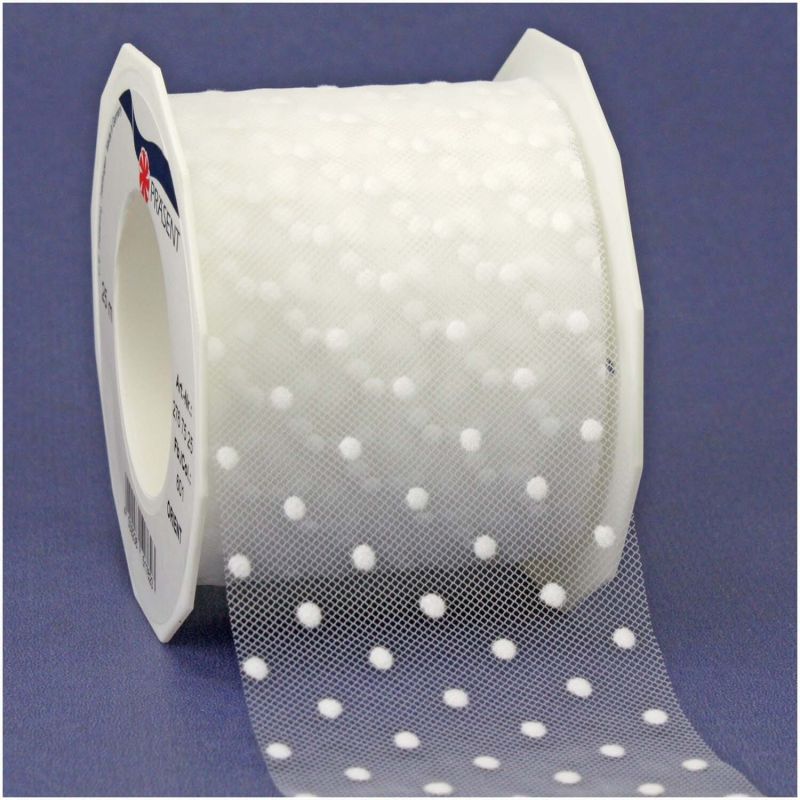 PRÄSENT Tüllband Orient Punkte weiß 72mm 2m