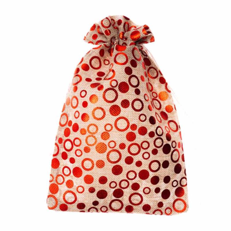 Beutel Jute-Optik mit Hot Foil natur-rot