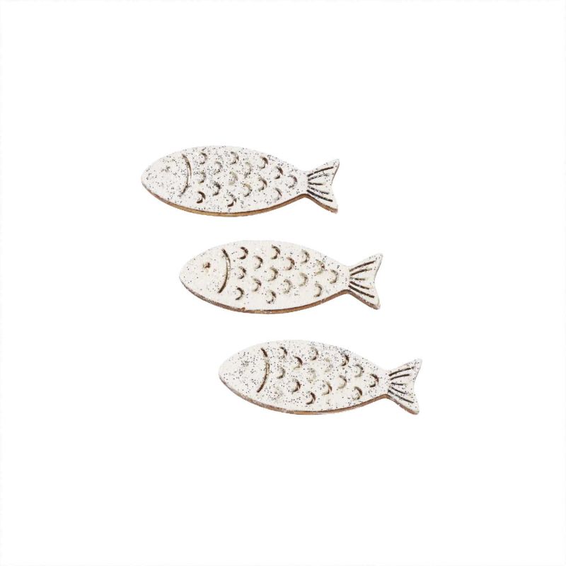 Hobby Fun Holz-Fische weiß mit Glimmer 6 Stück