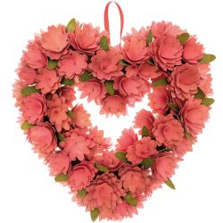 Holzblumenkranz herzförmig rosa 36x38cm